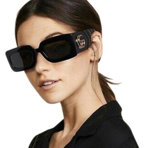 NEW Gucci GG0811S 001 Black Logo Gray Rectangle Anti-Reflective Unisex Sunglasse main image 6